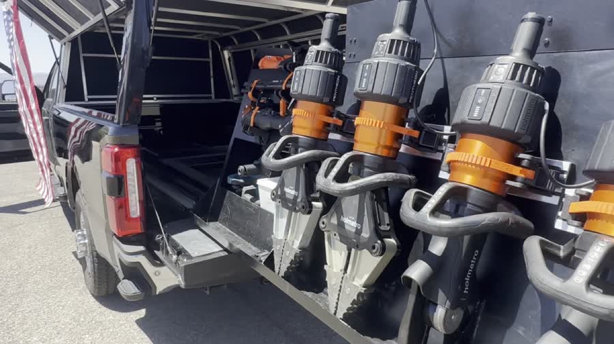 Holmatro strut and stabilization systems staged on the rescue truck